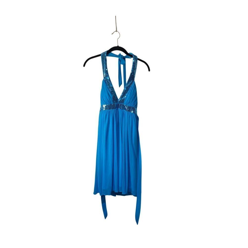 City triangles VTG Y2K retro blue fairy BoHo halter dress S